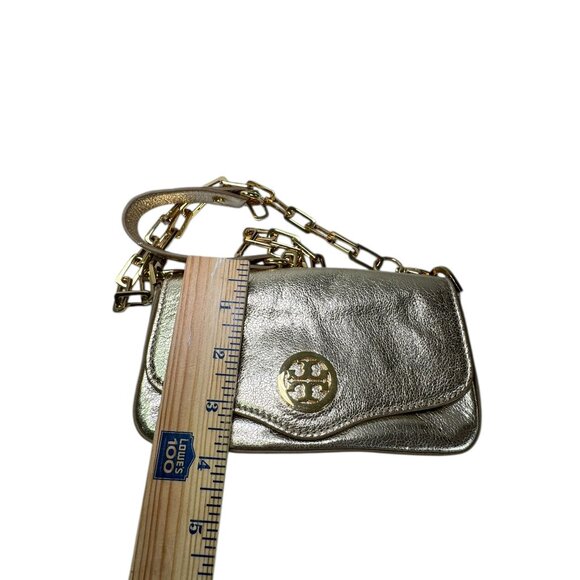 Tory Burch Metallic Gold Leather Evening Bag – Chain Strap Crossbody Shoulder - Picture 6 of 8